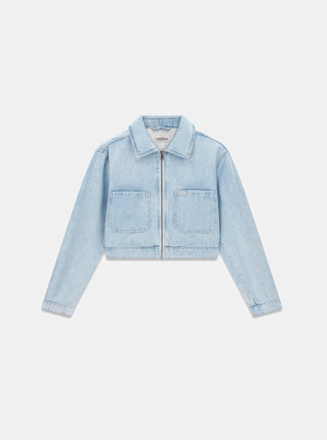 Guess Jeans Blue Cropped Trucker Jacket W6GN11D6533 Flatlay