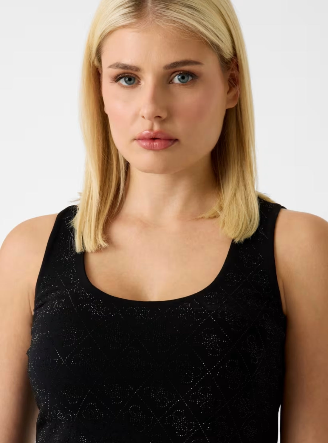 GUESS Womens Black 4G Rhinestone Tank Top W6GP10K2932 Detail View