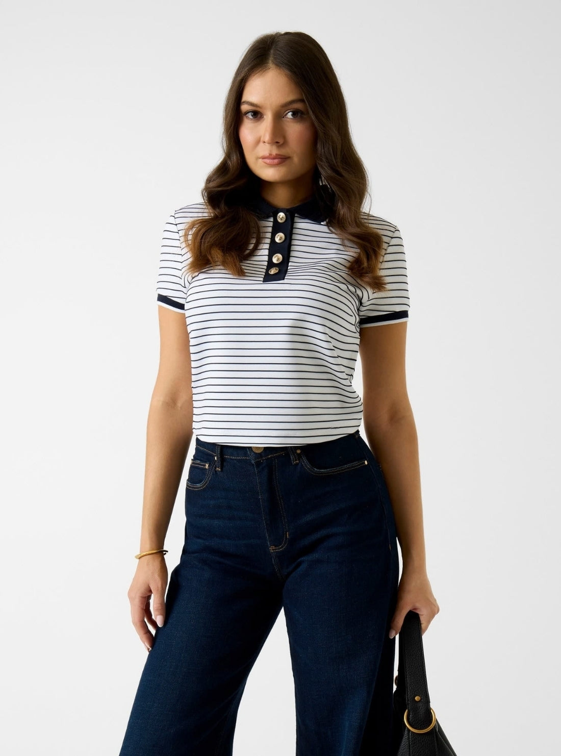 GUESS Womens Eco Multi Alphonsine Striped Polo Top W6GP17K2946 Front View
