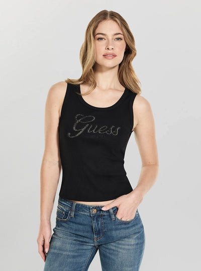 GUESS Womens Black Logo Script Tank Top W6GP22K2954 Front View
