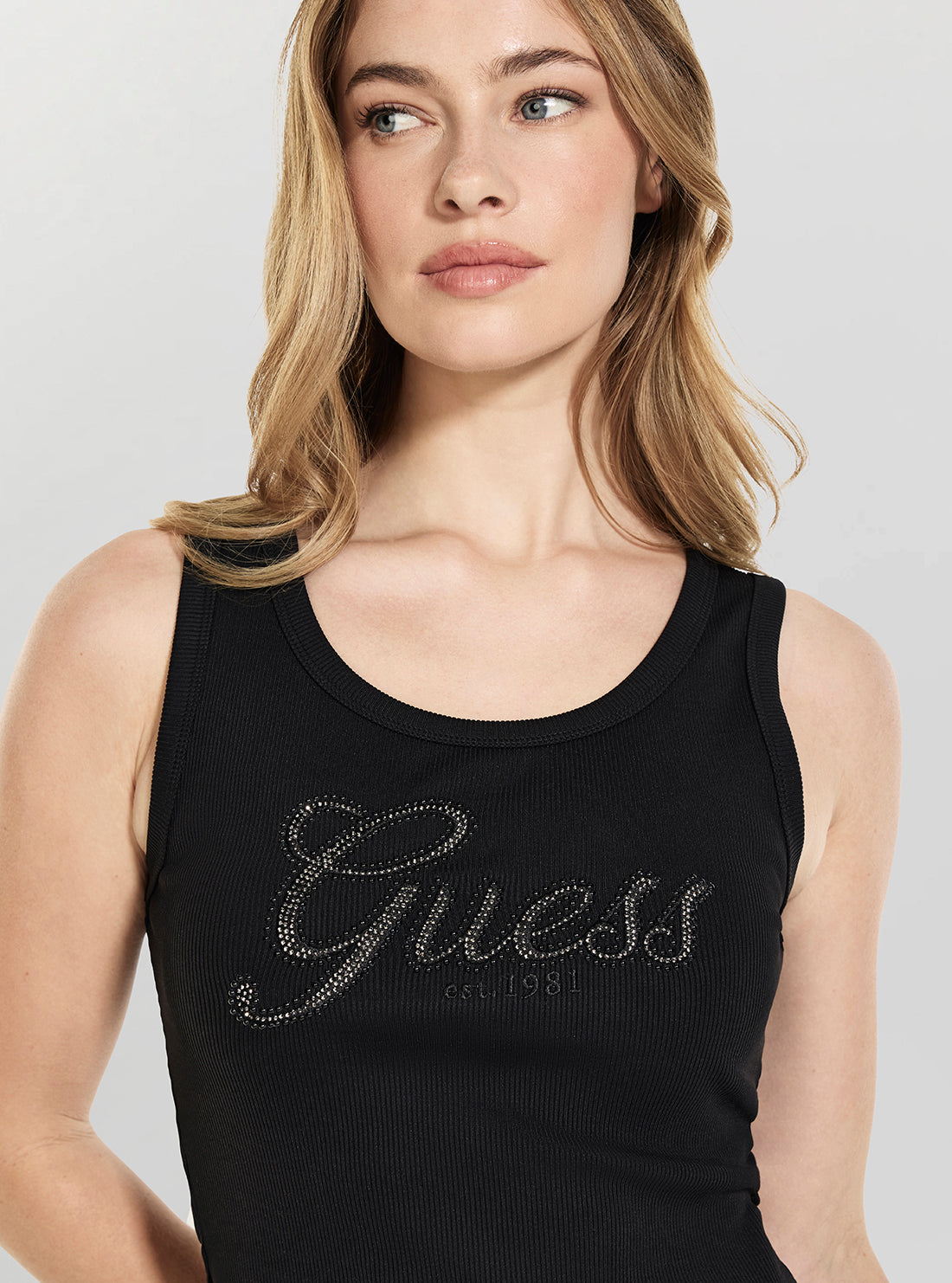 GUESS Womens Black Logo Script Tank Top W6GP22K2954 Detail View