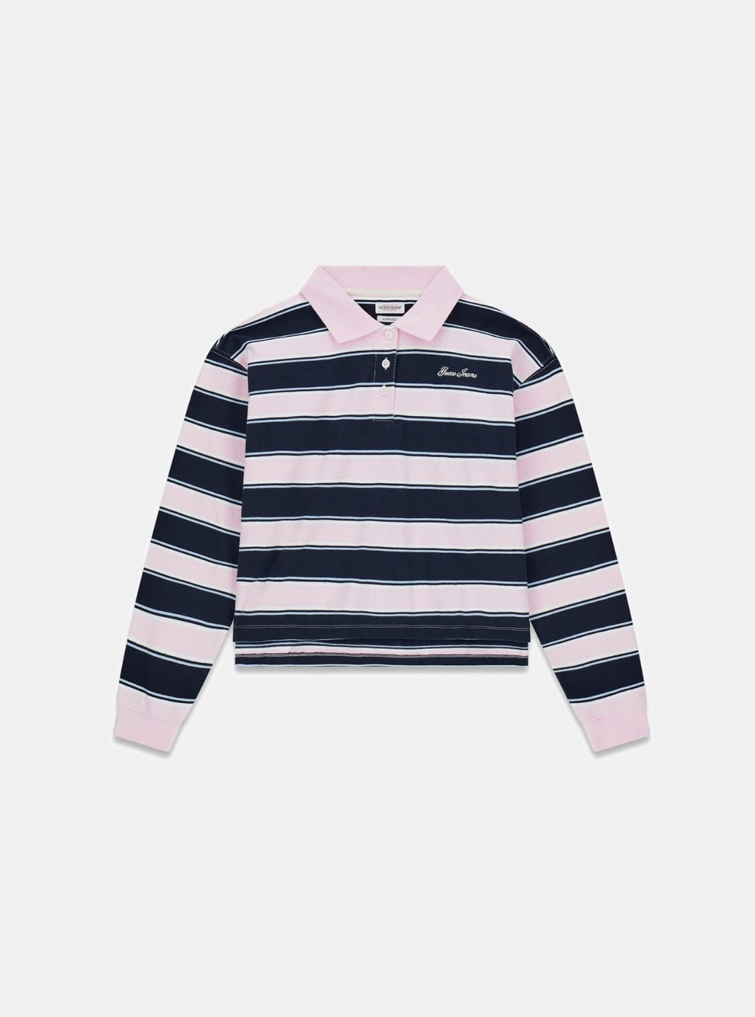 Guess Jeans Lilac Stripe Oversized Crop Polo Shirt