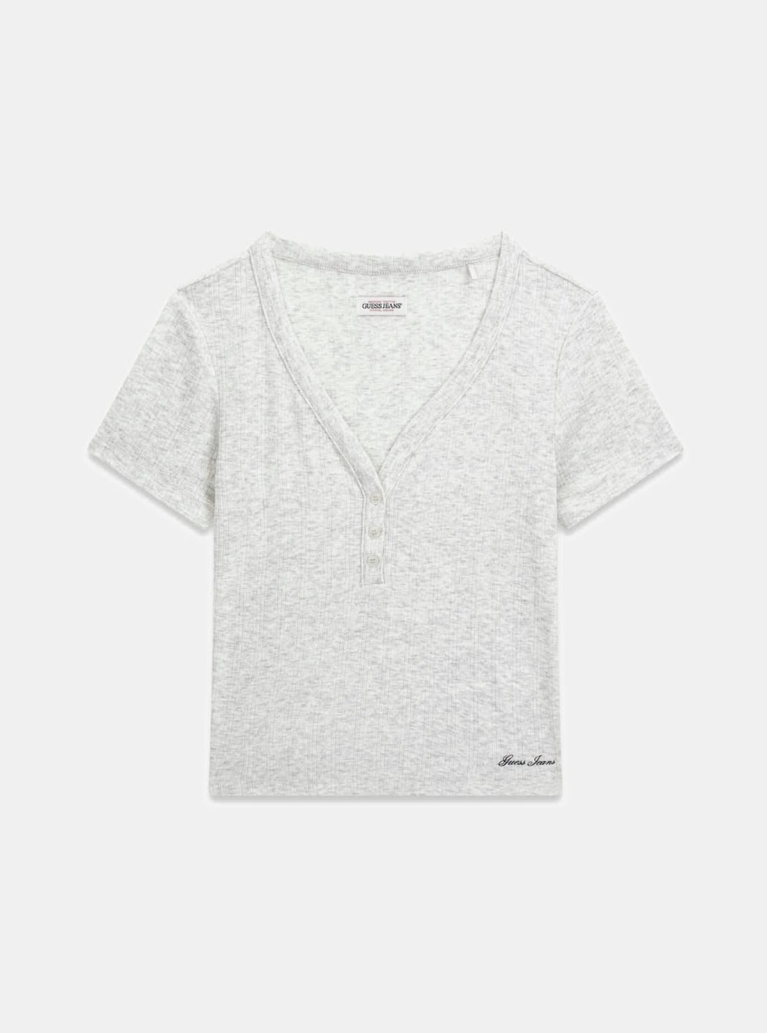 Guess Jeans Grey Heather Pointelle Henley Top W6GPB6KG372 Flatlay