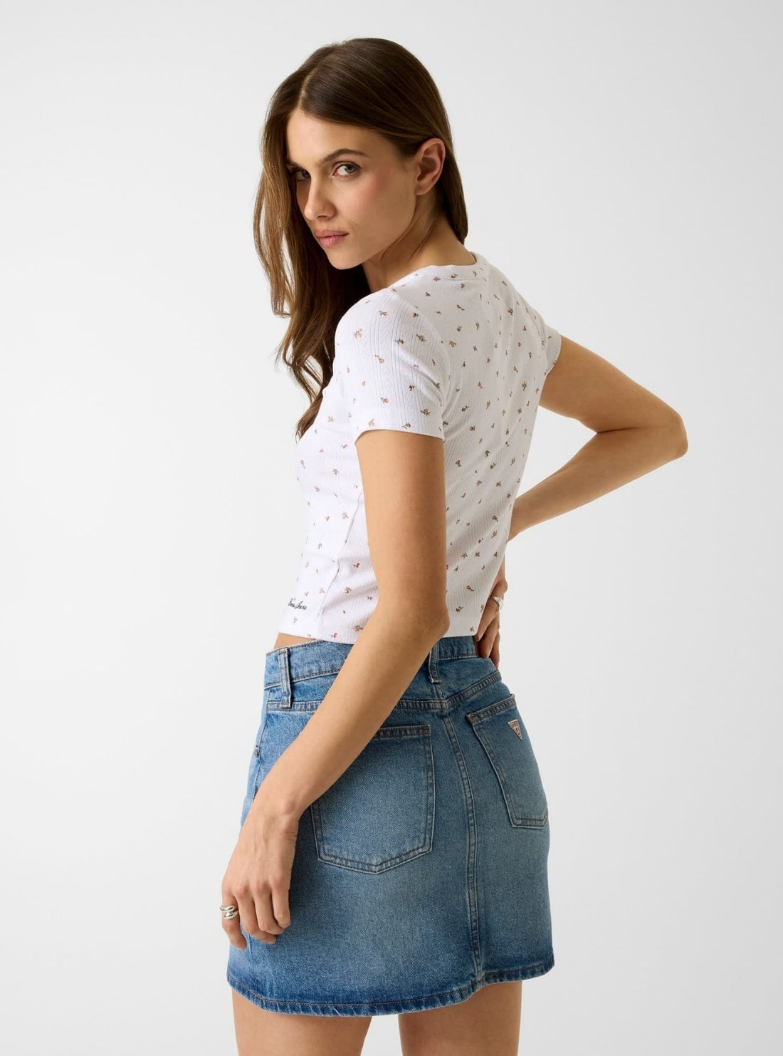Guess Jeans White Floral Pointelle Henley Top W6GPB6KH172 Back View