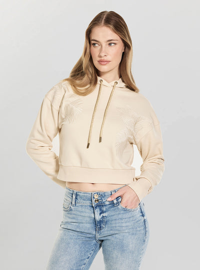 GUESS Womens Pearl Oyster Leaves Hoodie Sweatshirt W6GQ05K3047 Front View
