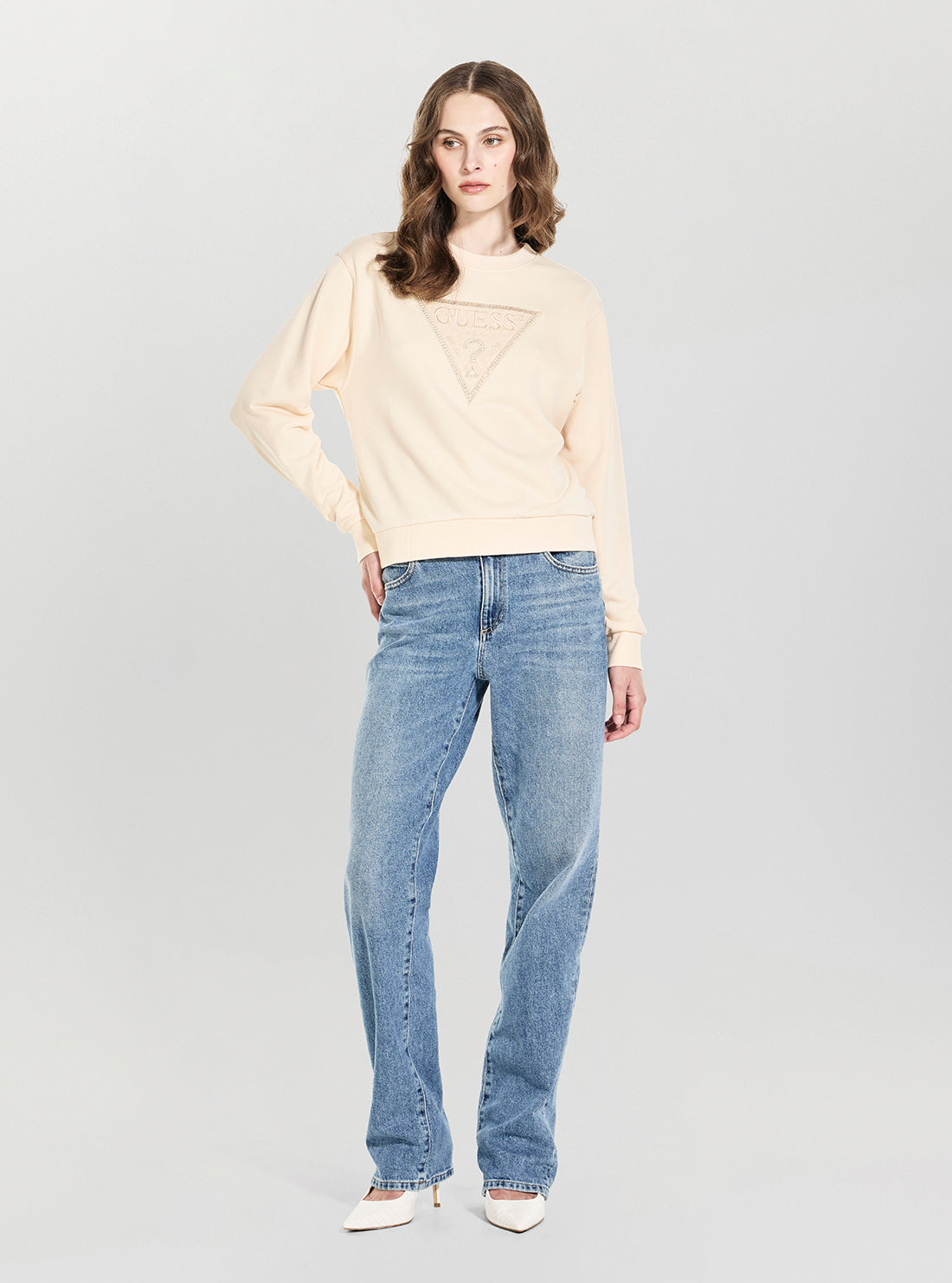 GUESSEco Vanilla Triangle Lace Sweatshirt W6GQ09K3183G Full View