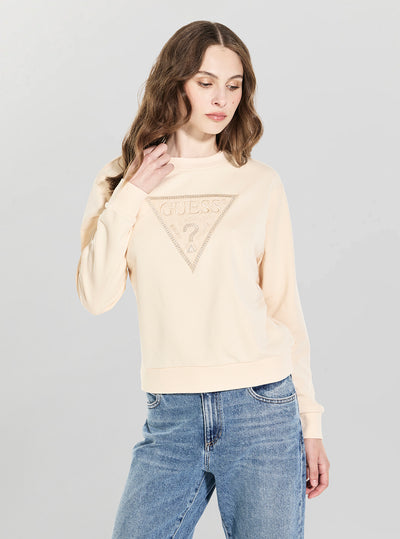 GUESSEco Vanilla Triangle Lace Sweatshirt W6GQ09K3183G Front View