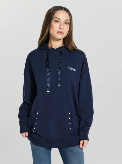 GUESS Womens Eco Blue Hooded Navy Sweatshirt W6GQ13K3609 Front View