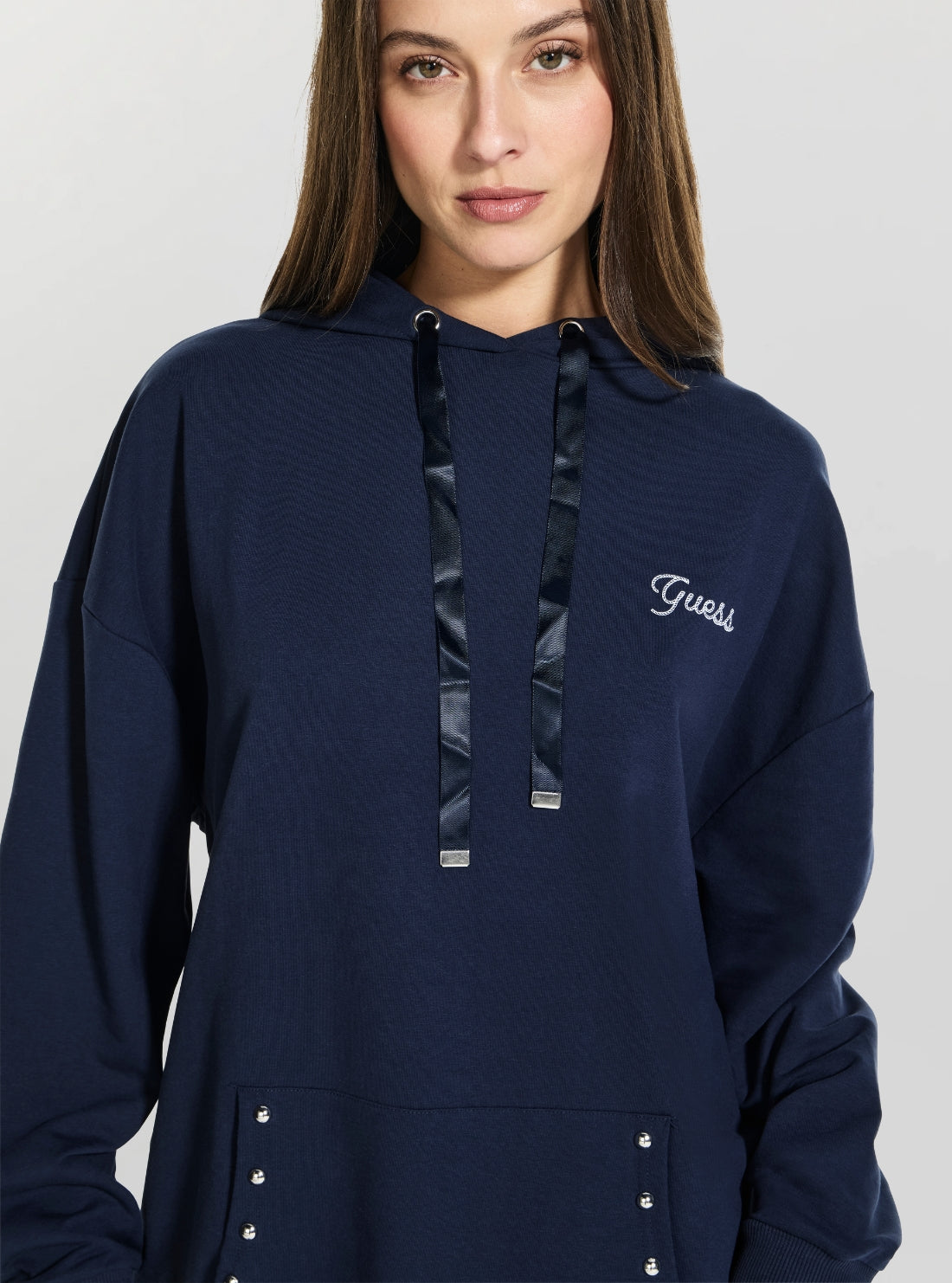 GUESS Womens Eco Blue Hooded Navy Sweatshirt W6GQ13K3609 Detail View