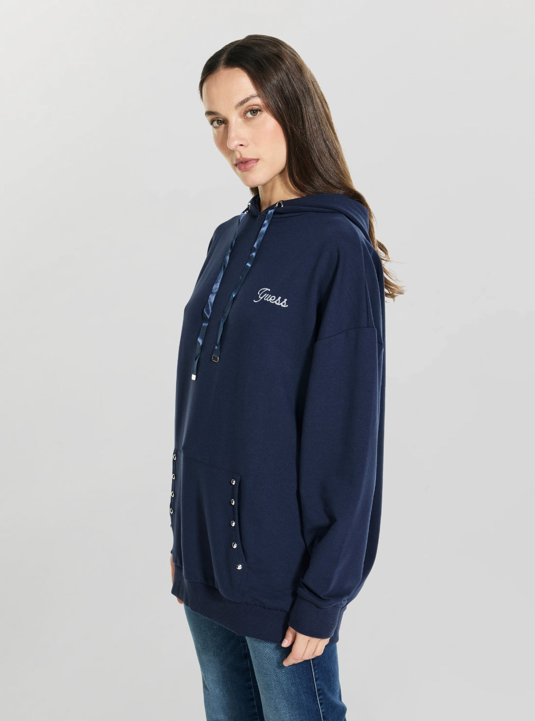 GUESS Womens Eco Blue Hooded Navy Sweatshirt W6GQ13K3609 Side View