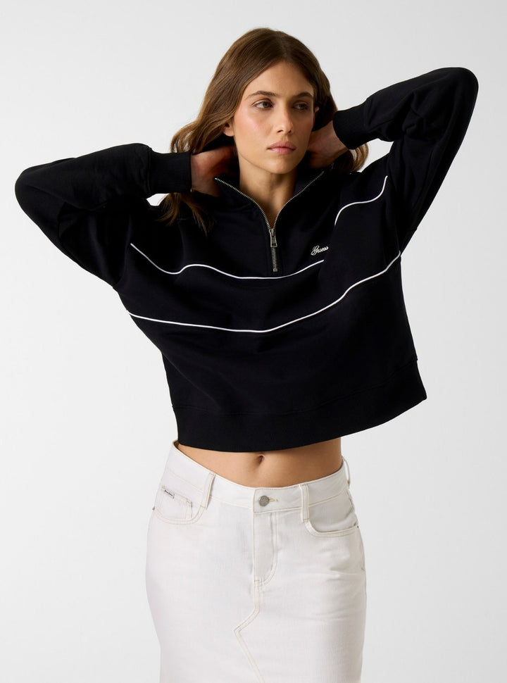 Guess Jeans Black Oversized Half Zip Sweatshirt W6GQA9K68I4 Front View