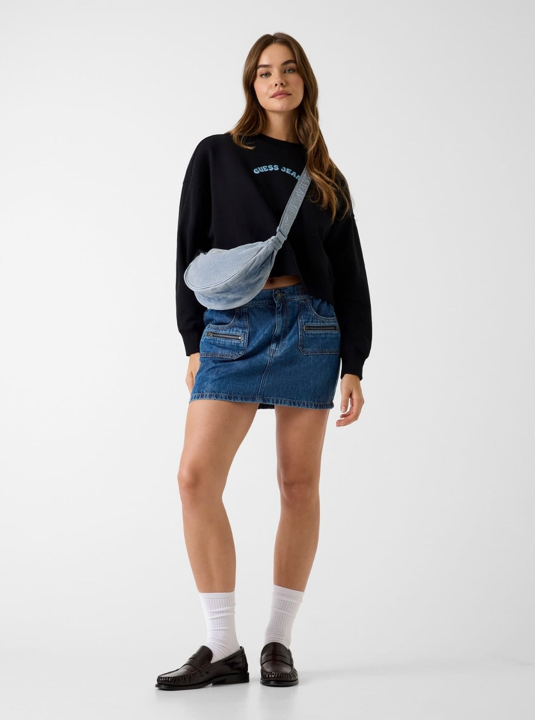 Guess Jeans Black Cropped Logo Sweatshirt W6GQB0K68I4 Full View