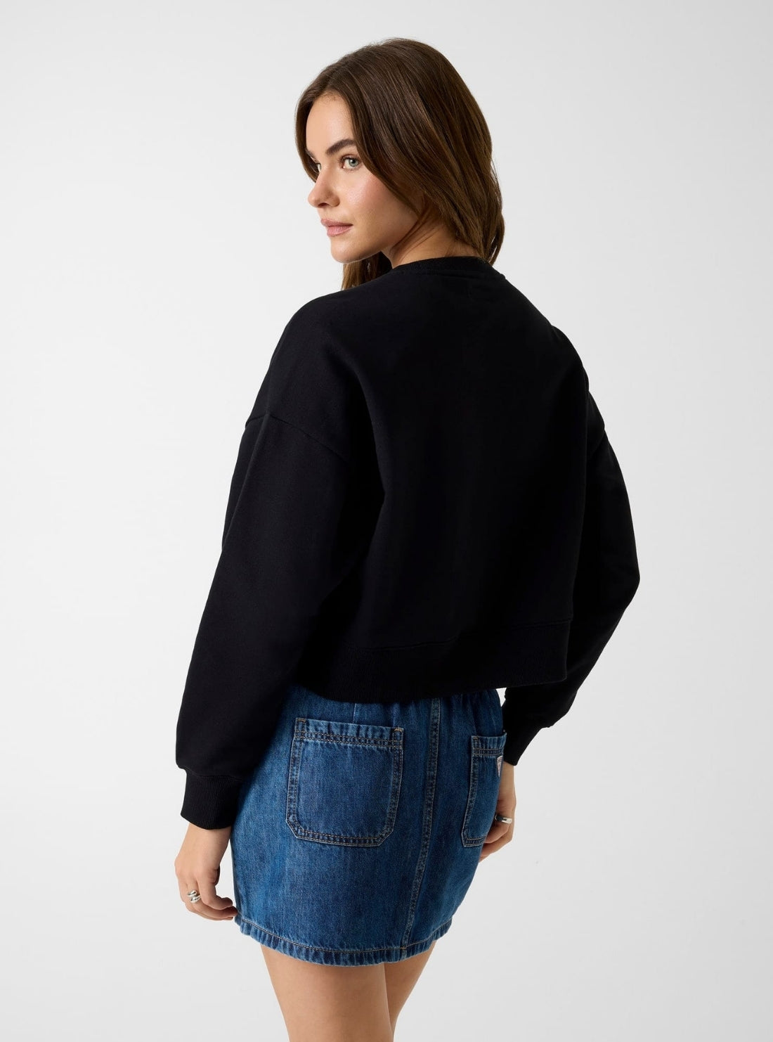 Guess Jeans Black Cropped Logo Sweatshirt W6GQB0K68I4 Back View
