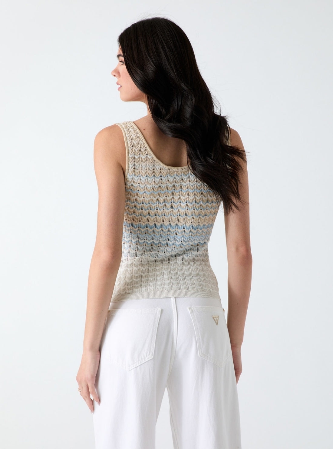 GUESS Womens Multi Striped Rosalyn Tank Top W6GR08Z0589 Back View