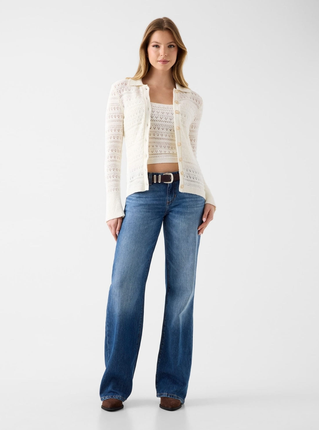 GUESS Womens Eco White River Cardigan Sweater W6GR10Z0592 Full View