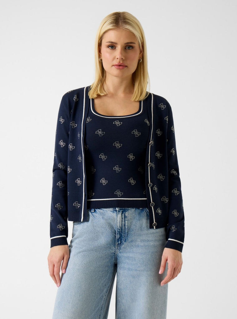 Blackened Blue 4G Rhinestone Cardigan | GUESS