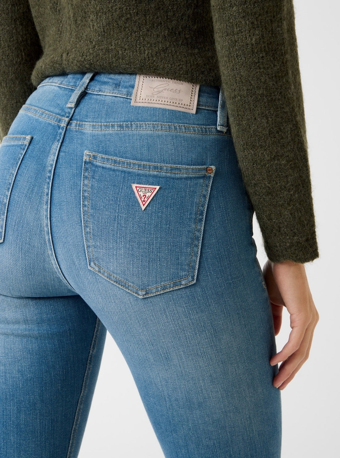 GUESS Womens High-Rise Sexy Flare Jeans in Medium Wash W6RA0LD6882 Detail View