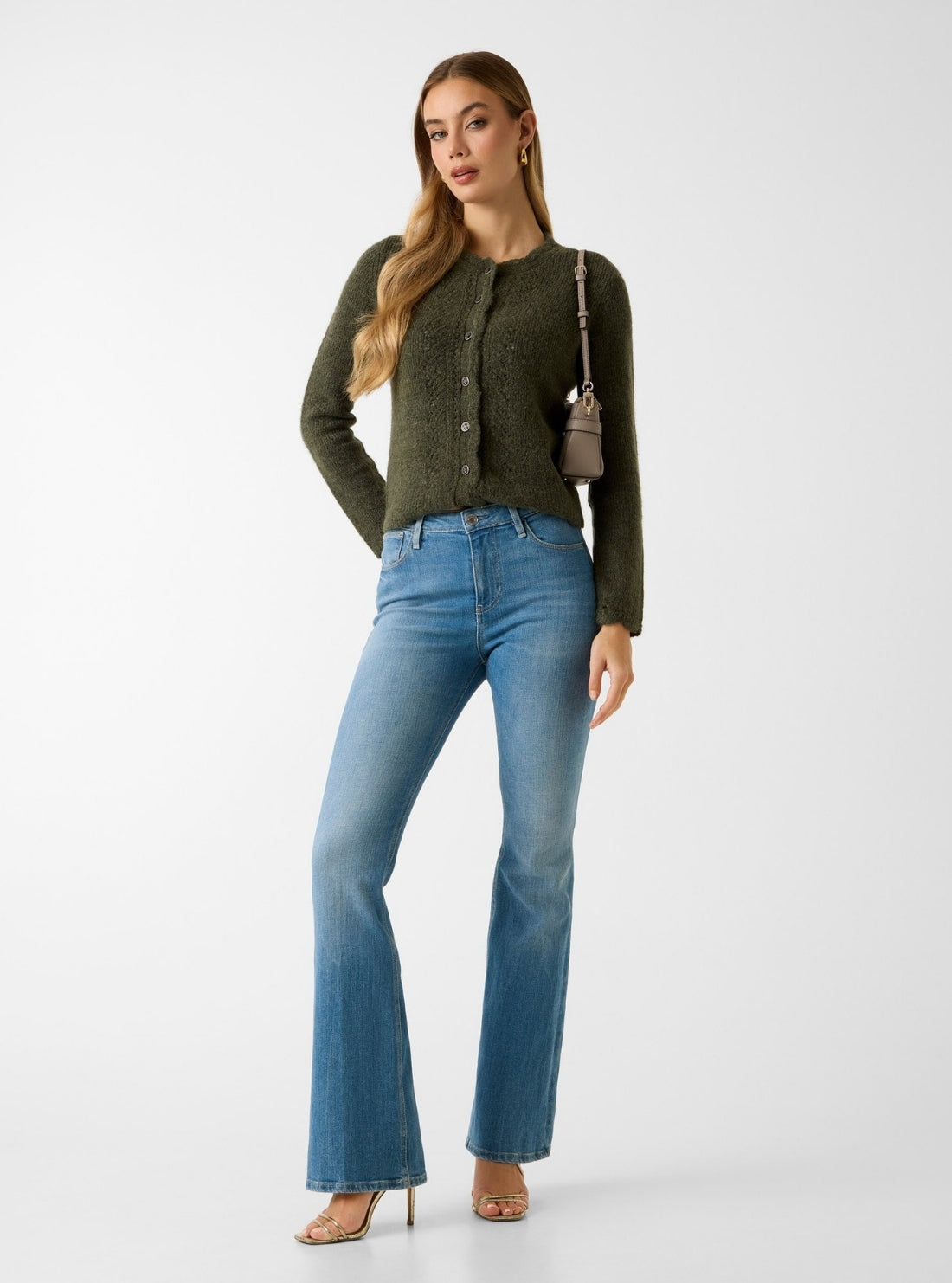 GUESS Womens High-Rise Sexy Flare Jeans in Medium Wash W6RA0LD6882 Full View