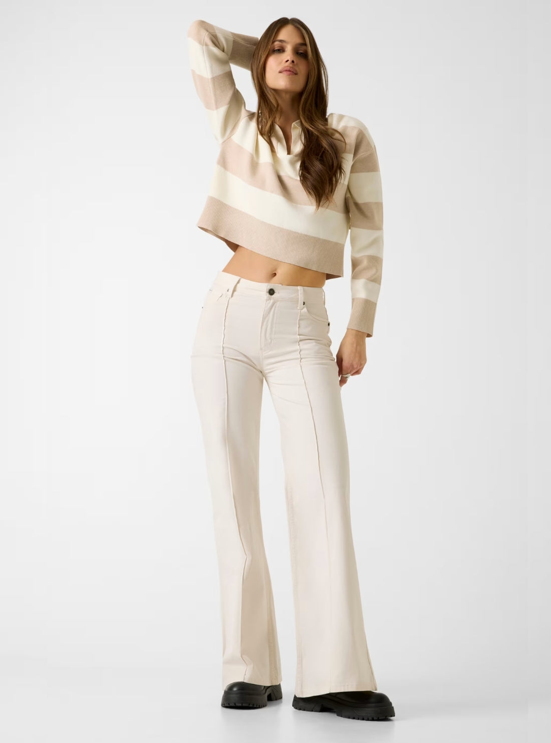 Guess Jeans Eco Beige High Rise Flare Jeans W6RA0RWJ051 Full View