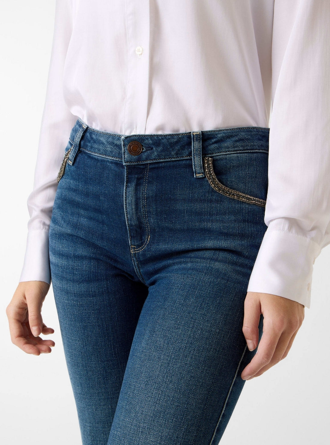 GUESS Womens Mid-Rise Sexy Straight Jeans in Mid Indigo Wash W6RA15D6883 Detail View