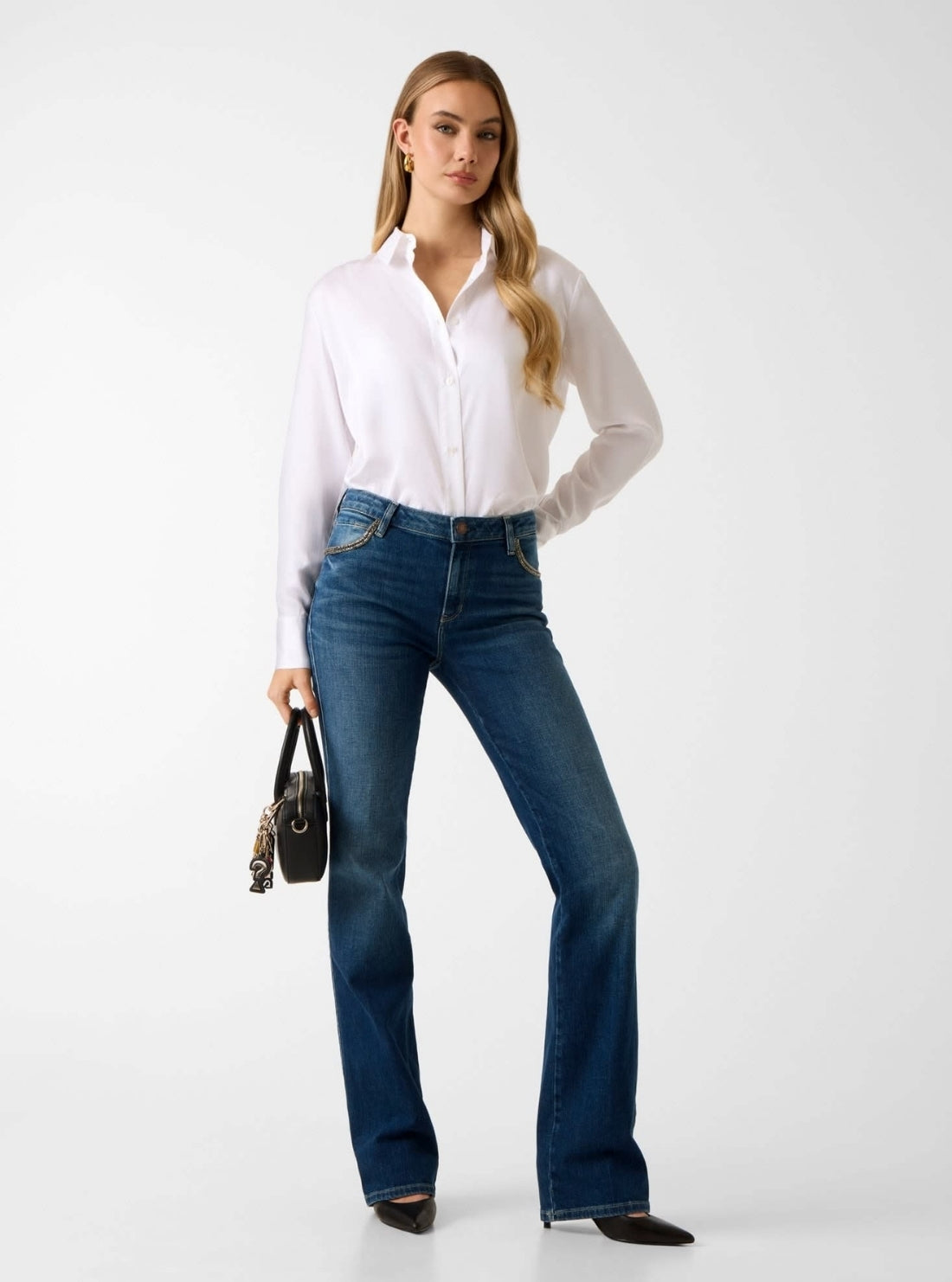 GUESS Womens Mid-Rise Sexy Straight Jeans in Mid Indigo Wash W6RA15D6883 Full View