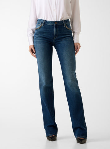 GUESS Womens Mid-Rise Sexy Straight Jeans in Mid Indigo Wash W6RA15D6883 Front View