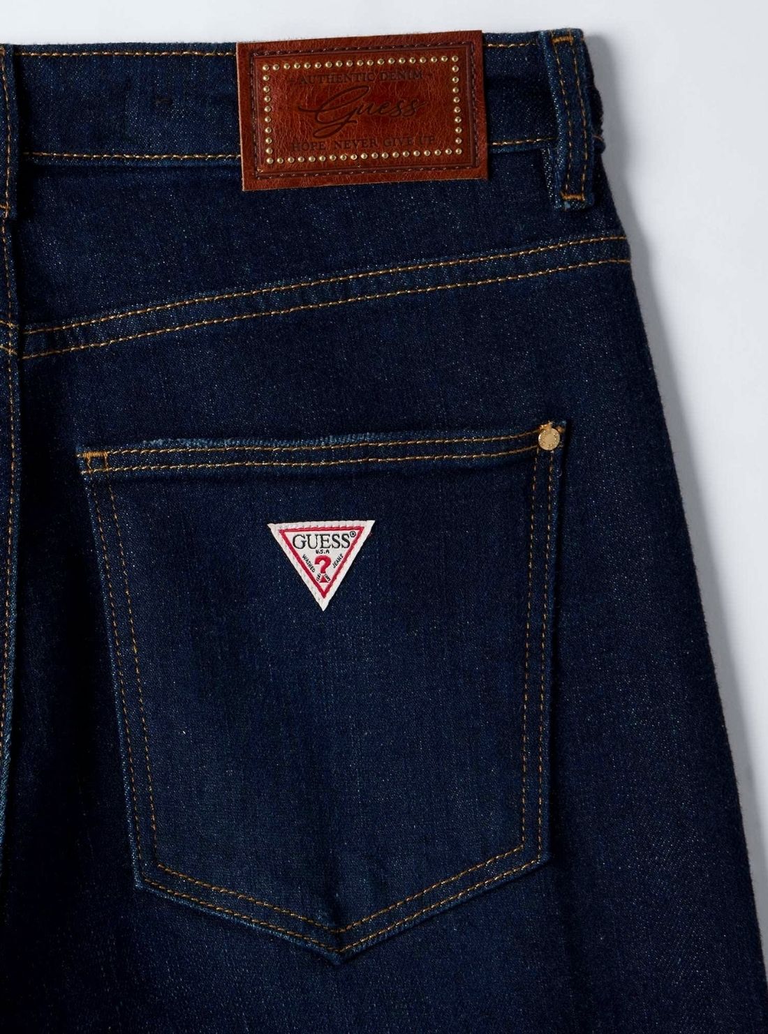 GUESS Womens High-Rise Wide Leg Jeans in Dark Wash W6RA1AD6881 Detail View