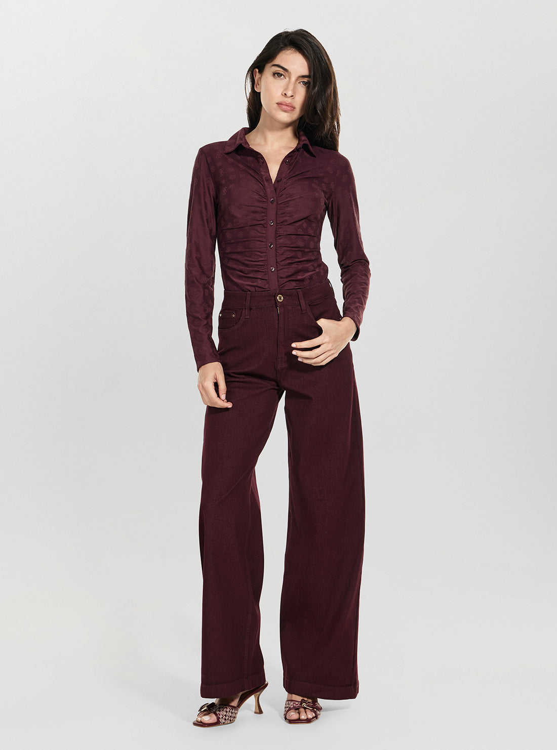 GUESS Womens Red High-Rise Bellagio Wide-Leg Jeans W6RA1CWK63A Full View