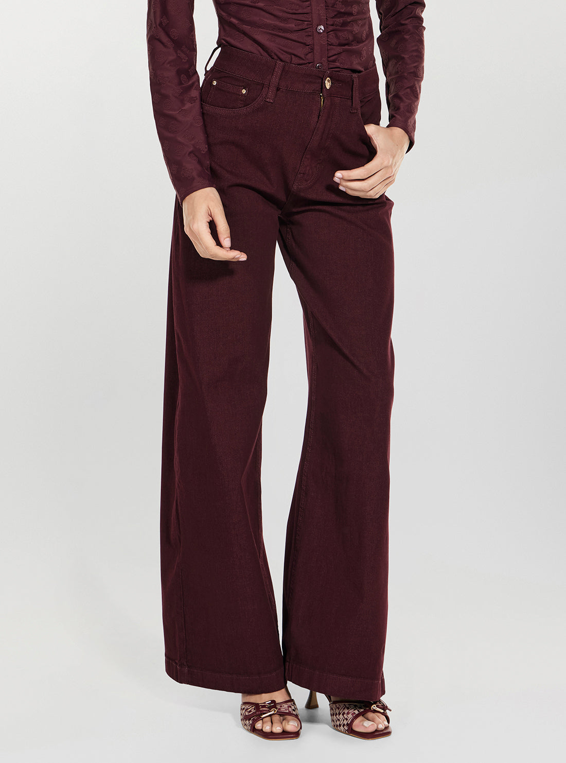 GUESS Womens Red High-Rise Bellagio Wide-Leg Jeans W6RA1CWK63A Front View