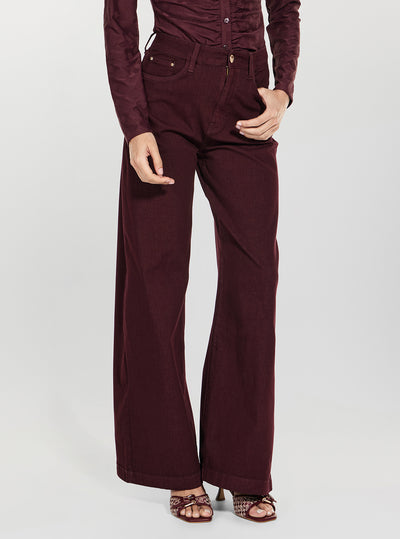 GUESS Womens Red High-Rise Bellagio Wide-Leg Jeans W6RA1CWK63A Front View