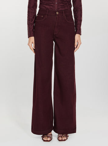 GUESS Womens Red High-Rise Bellagio Wide-Leg Jeans W6RA1CWK63A Front View
