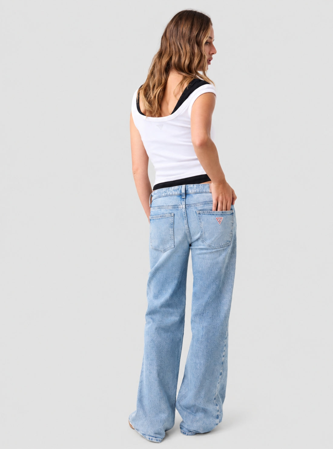GUESS Womens Low Rise Slouchy Jeans in Light Wash W6RA1DD6833 Full View