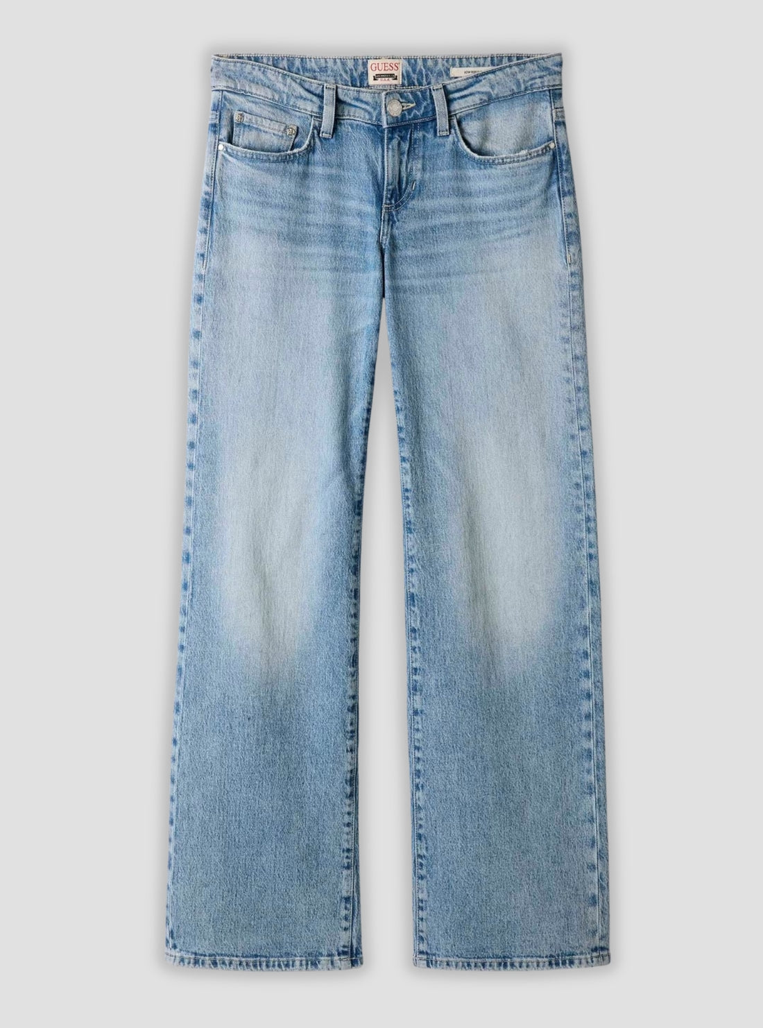 GUESS Womens Low Rise Slouchy Jeans in Light Wash W6RA1DD6833 Flatlay View 