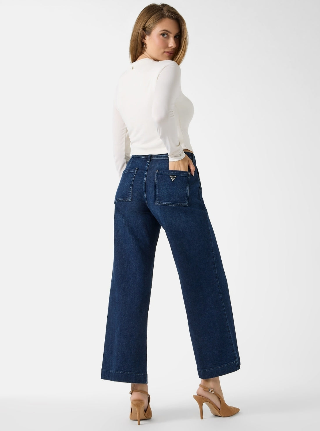 Eco Mid Rise Zoya Wide Leg Jeans in Medium Wash W6RA1LD0910 Back View