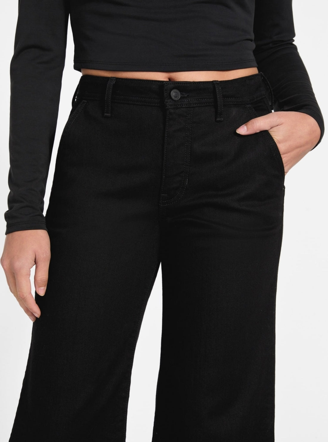 GUESS Womens Eco Black Zoya Wide Leg Jeans W6RA1LD58K0 Detail View