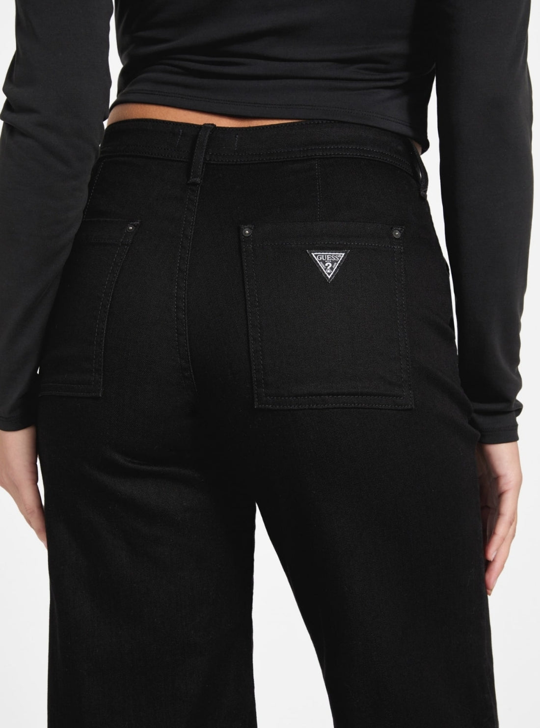 GUESS Womens Eco Black Zoya Wide Leg Jeans W6RA1LD58K0 back detail View