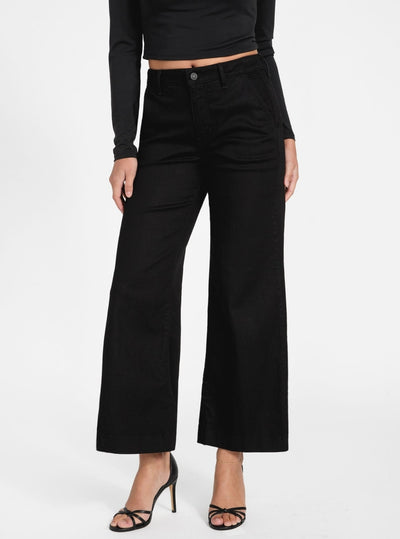 GUESS Womens Eco Black Zoya Wide Leg Jeans W6RA1LD58K0 Front View