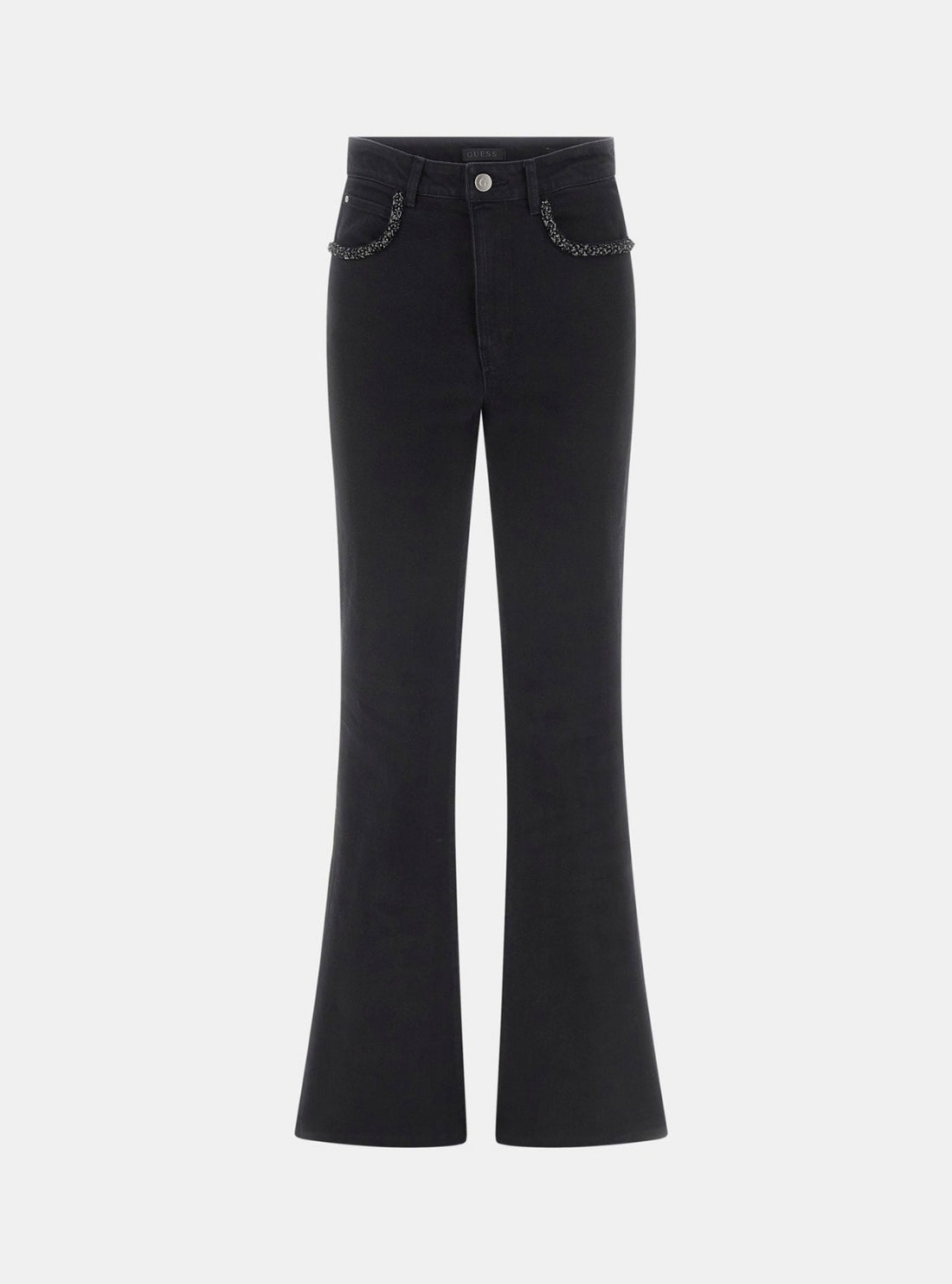 GUESS Womens Black Belle High-Rise Flare Jeans W6RA1QD7080 Flatlay