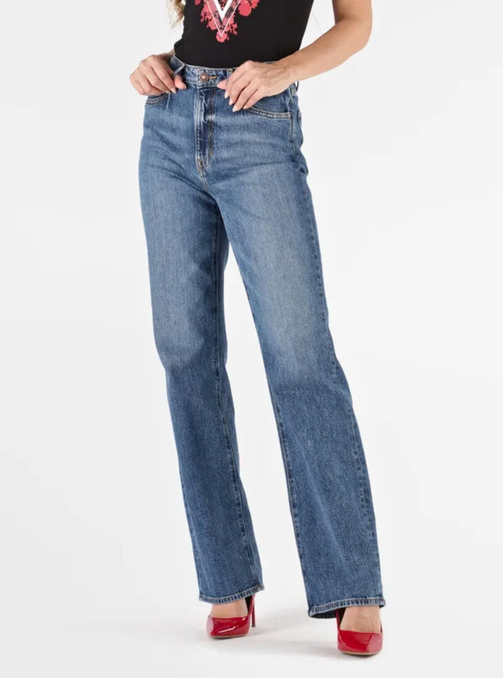 GUESS Womens High Rise Straight Jeans in Medium Wash W6RA3AD4K30 Front View