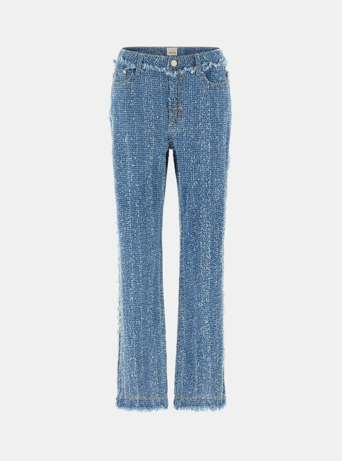GUESS Womens High-Rise Tokyo Tweed Wide Leg Jeans in Medium Wash W6RA3ED6871 Flatlay