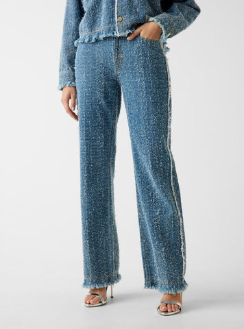 GUESS Womens High-Rise Tokyo Tweed Wide Leg Jeans in Medium Wash W6RA3ED6871 Front View