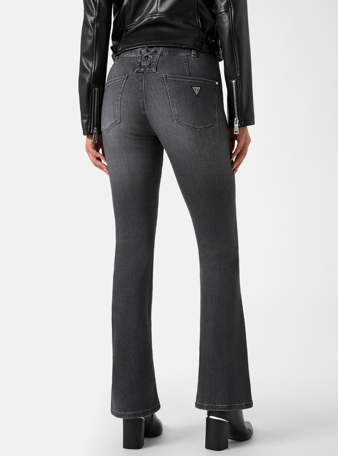 GUESS Womens Mid-Rise Sexy Flare Jeans in Grey Wash W6RA3ID6921 Back View