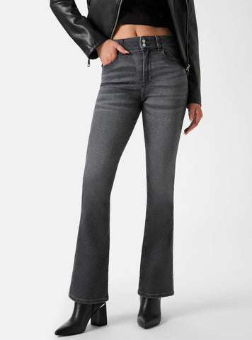GUESS Womens Mid-Rise Sexy Flare Jeans in Grey Wash W6RA3ID6921 Front View