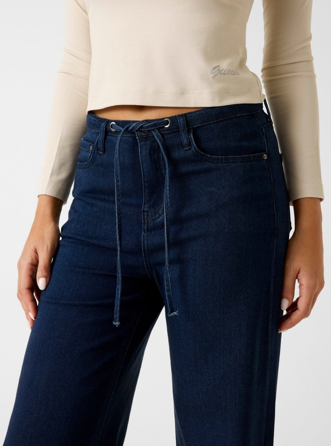 GUESS Womens Blue Blossom Wide Leg Lyocell Jeans W6RA3OD6980 Detail View