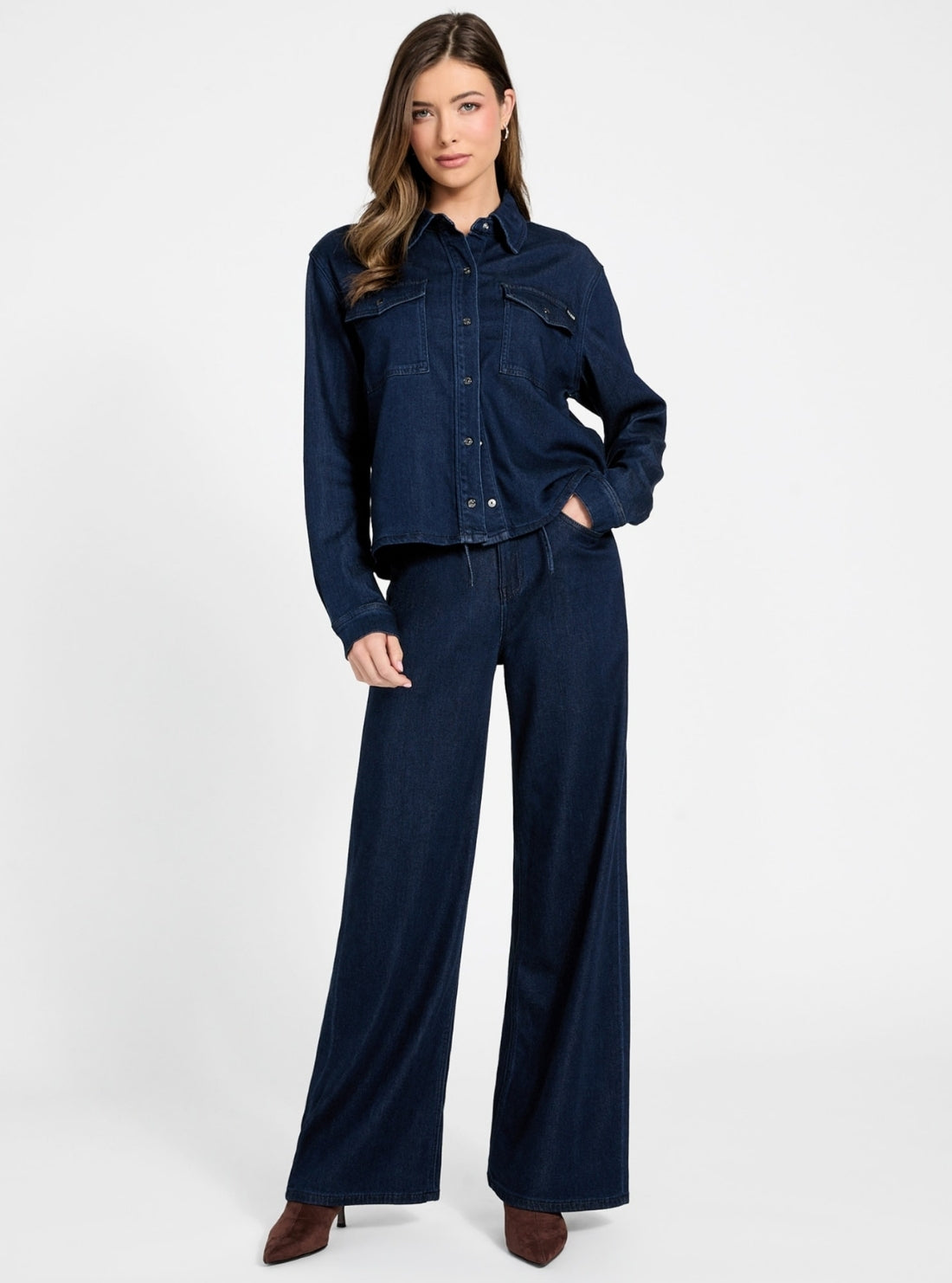 GUESS Womens Blue Blossom Wide Leg Lyocell Jeans W6RA3OD6980 Full View