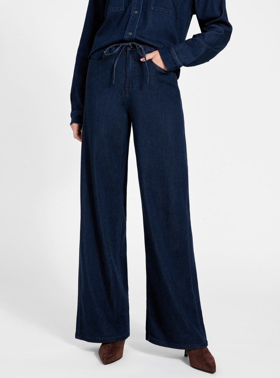 GUESS Womens Blue Blossom Wide Leg Lyocell Jeans W6RA3OD6980  Front View