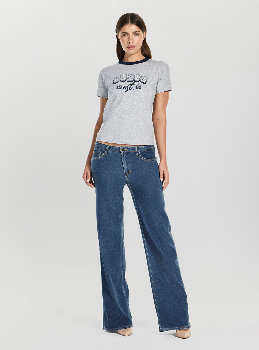 GUESS Womens Eco Mid Rise Slouchy Jeans in Medium Wash W6RA3WD6980 Full View