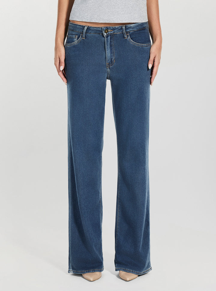 GUESS Womens Eco Mid Rise Slouchy Jeans in Medium Wash W6RA3WD6980 Front View