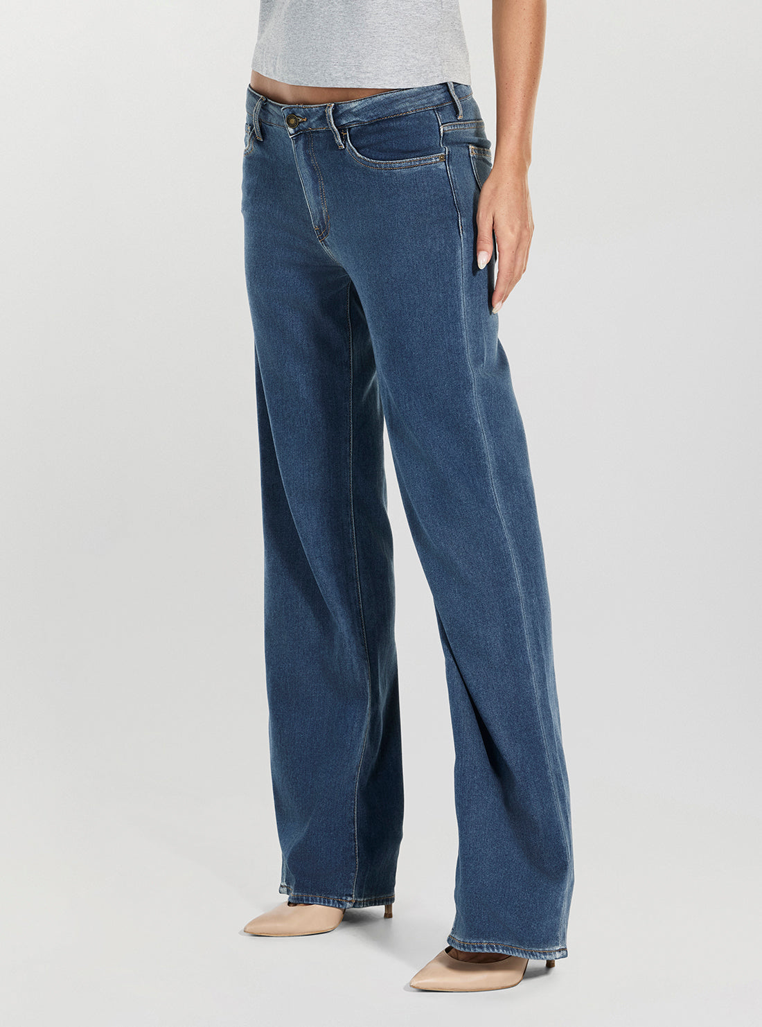 GUESS Womens Eco Mid Rise Slouchy Jeans in Medium Wash W6RA3WD6980 Side View