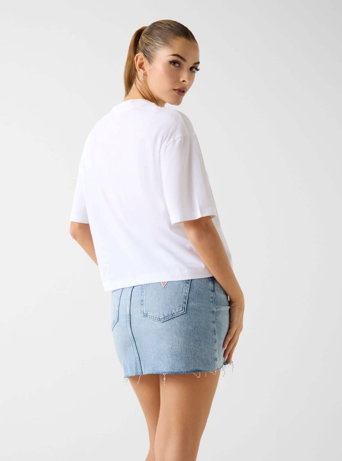 GUESS Womens Blue Layla Mini Denim Skirt W6RD1HD6833 Back View